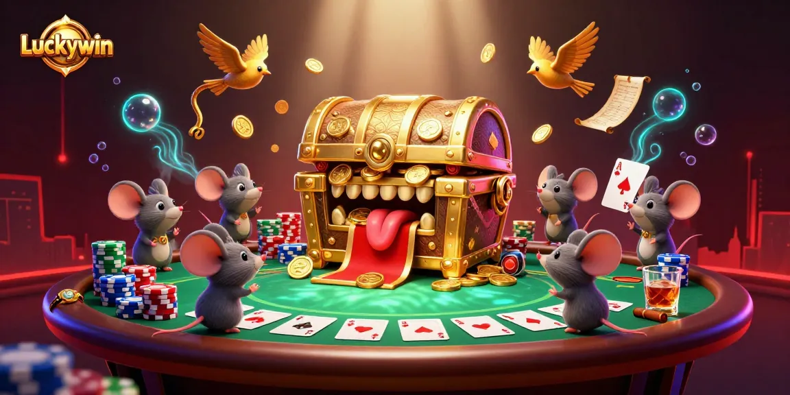 Engage with Luckywin's treasure-themed poker scene showcasing golden riches and vibrant casino elements.