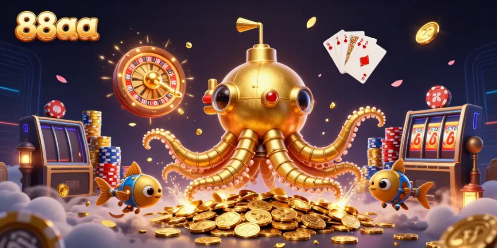 Experience thrilling gameplay with 88aa in this vibrant 3D casino scene filled with gold and excitement.