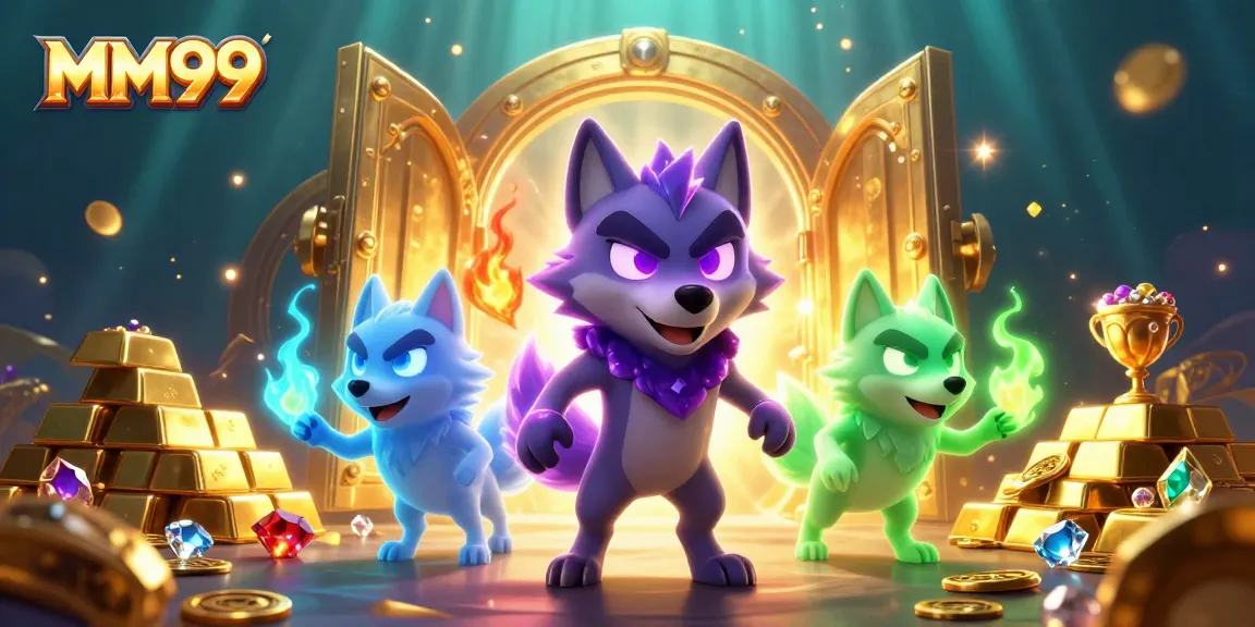 Engage in thrilling gameplay at MM99 with a vibrant 3D casino scene filled with treasure.